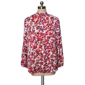 Flowy ATTENTION White Red Purple Floral Print Blouse Shirt XL